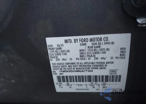 2021 Ford Explorer Xlt z USA, uszkodzony, nr VIN 1FMSK8DH4MGA77304